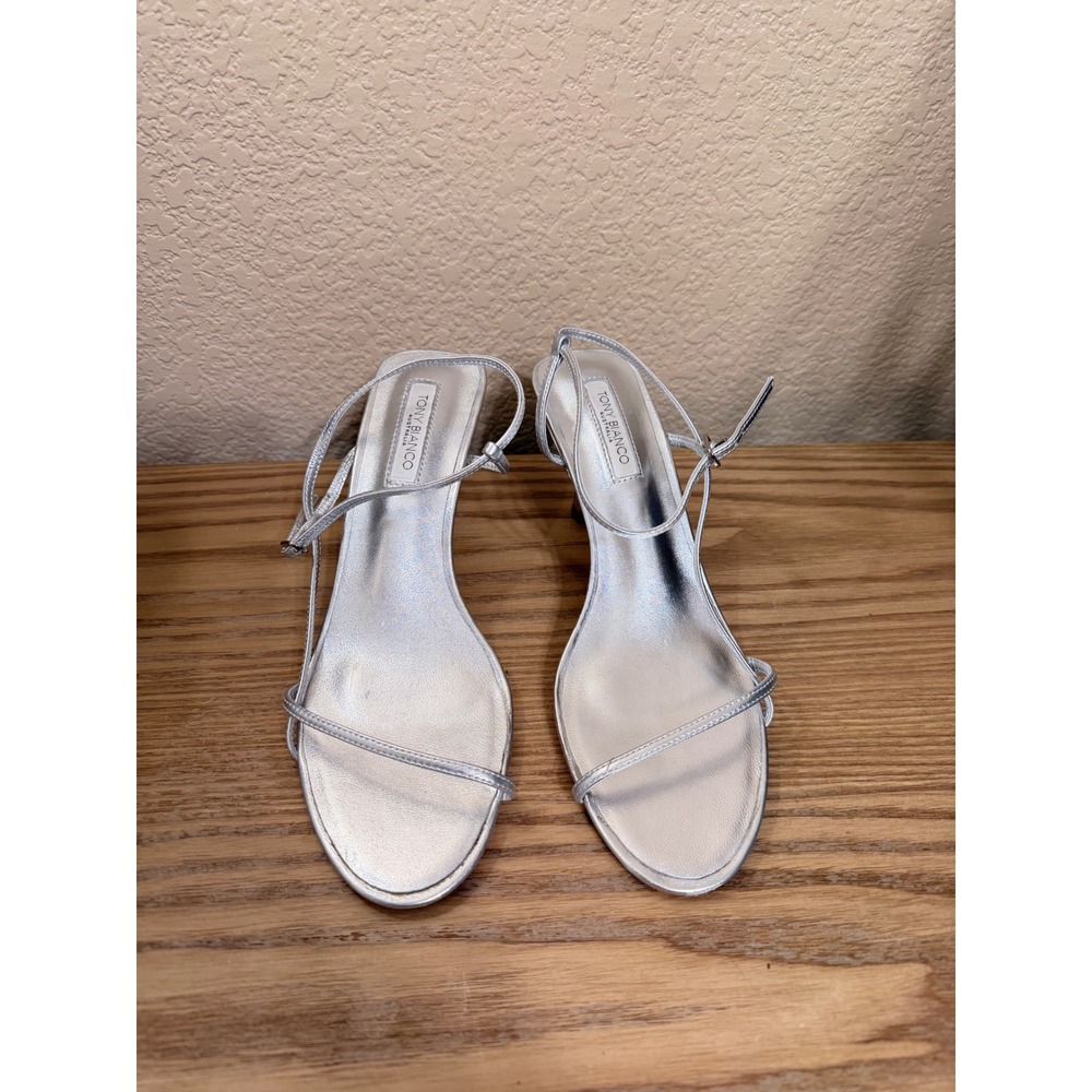 Tony Bianco Silver Metallic Strappy Leather Kitten Heel Sandals Womens 7.5